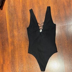 Wilfred Black Lace-Up V-Neck Bodysuit